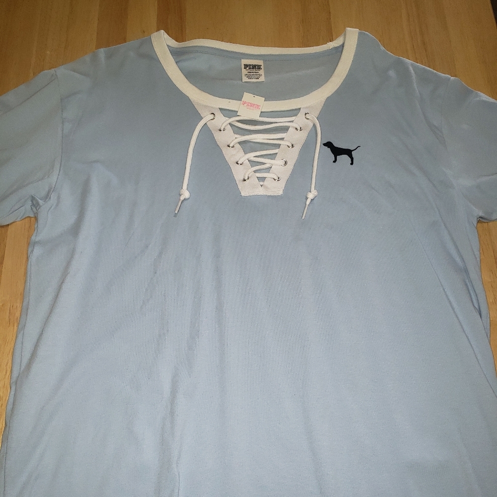 VS Pink Lace Up Long Sleeve Tee